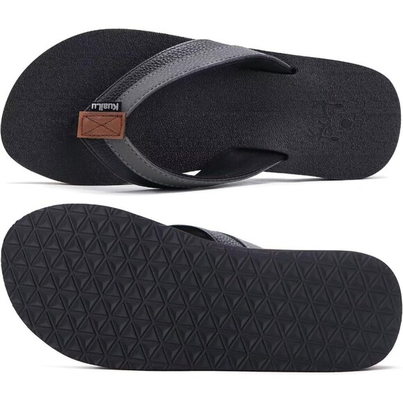 〽️Men\'s Flip Flop Sandal Black Grey Leather Slip On Arch Support Comfortable main image 7